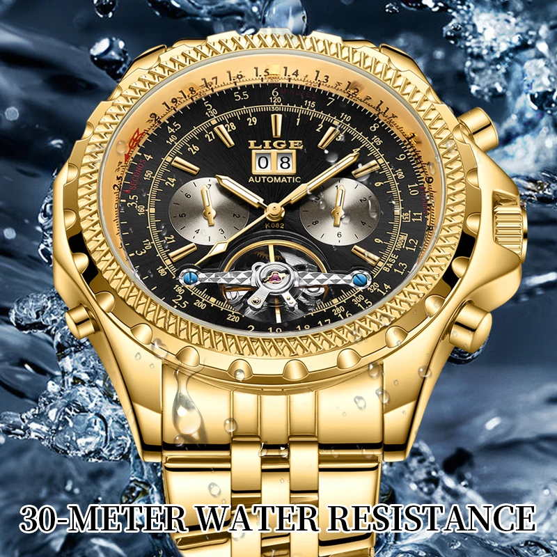 LIGE Men Luxury Automatic Mechanical Watches Date Waterproof Top Brand Business Clock Stainless Steel Wristwatch Reloj Hombre