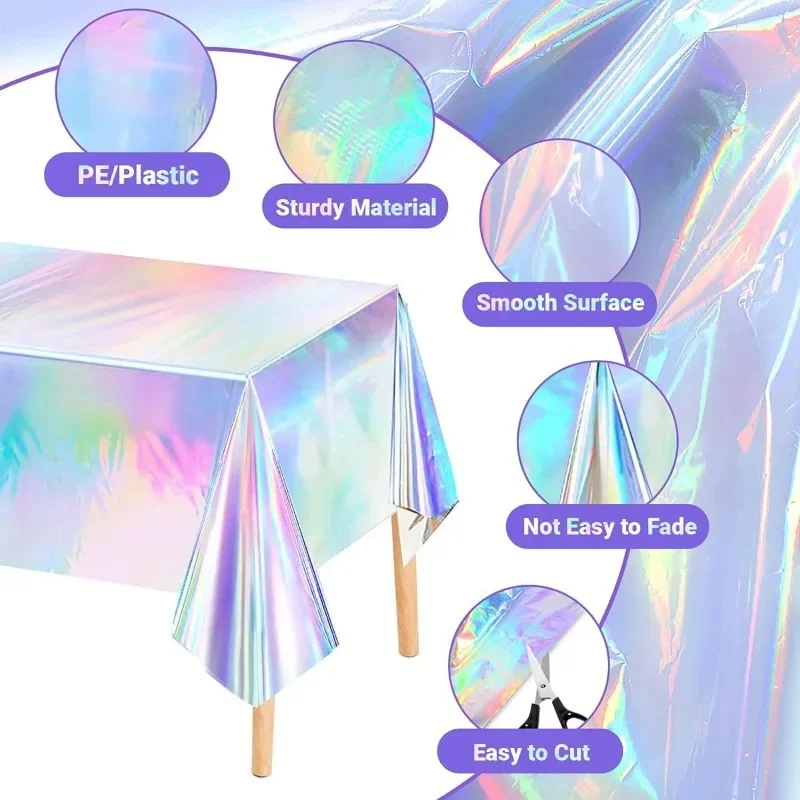 Disposable Shimmering Laser Rainbow Tablecloth Aluminum Film Tablecloth Decor for Birthday Wedding Parties Festive Supplies