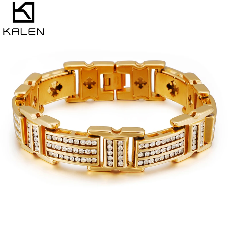 

KALEN 17mm Hip Rock Zircon Biker Bracelet Men Stainless Steel Cool Party Jewelry