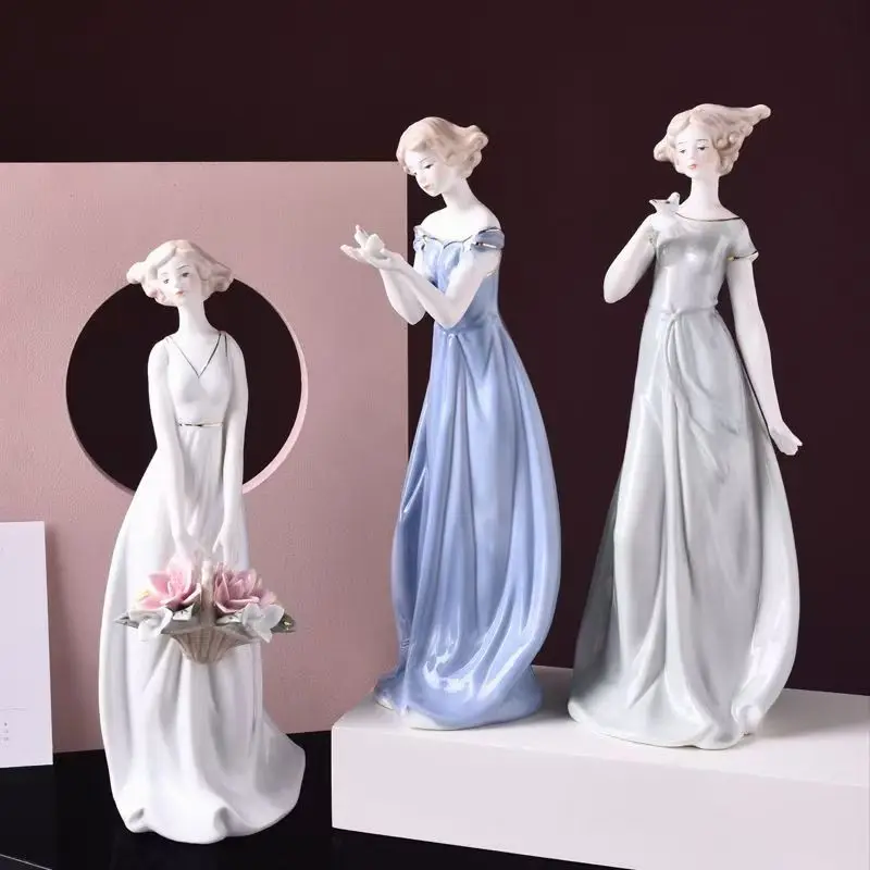 Modern Home Decor Ceramic Porcelain Crafts - Flower Girl Figure in Countryside Style, Great Birthday Gift & Home Ornament