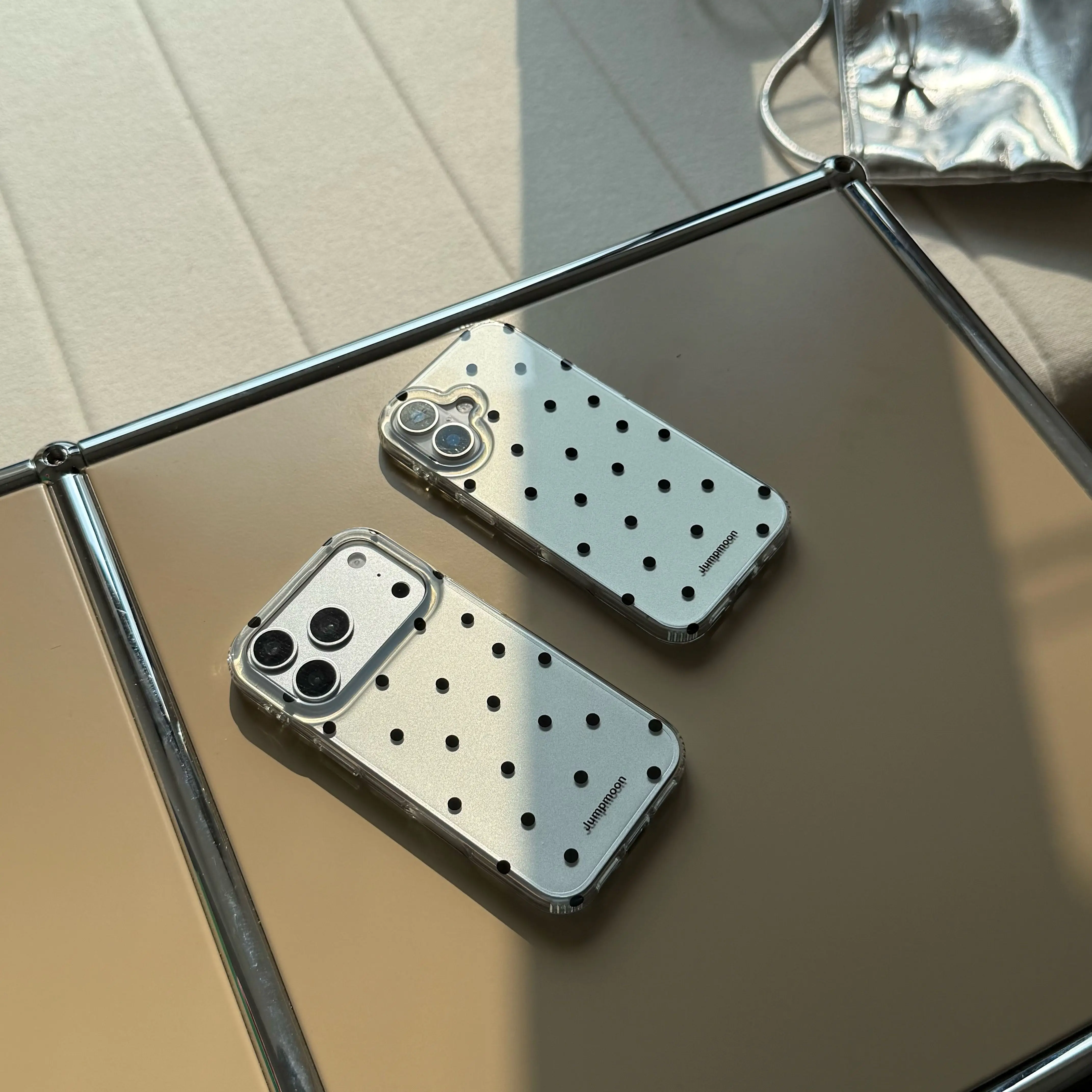 Minimalist  Simple Black Polka Dot Phone Case For iPhone 14 15 16 17 Pro ProMax  Silver Sleek Shockproof Protector