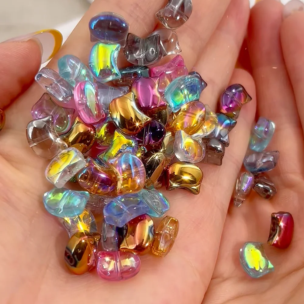 

50pcs Colorful Cat Head Shaped Glass Beads Loose Spacer Bead For DIY Handmade Bracelet Necklace Accessories Materials Wholesale