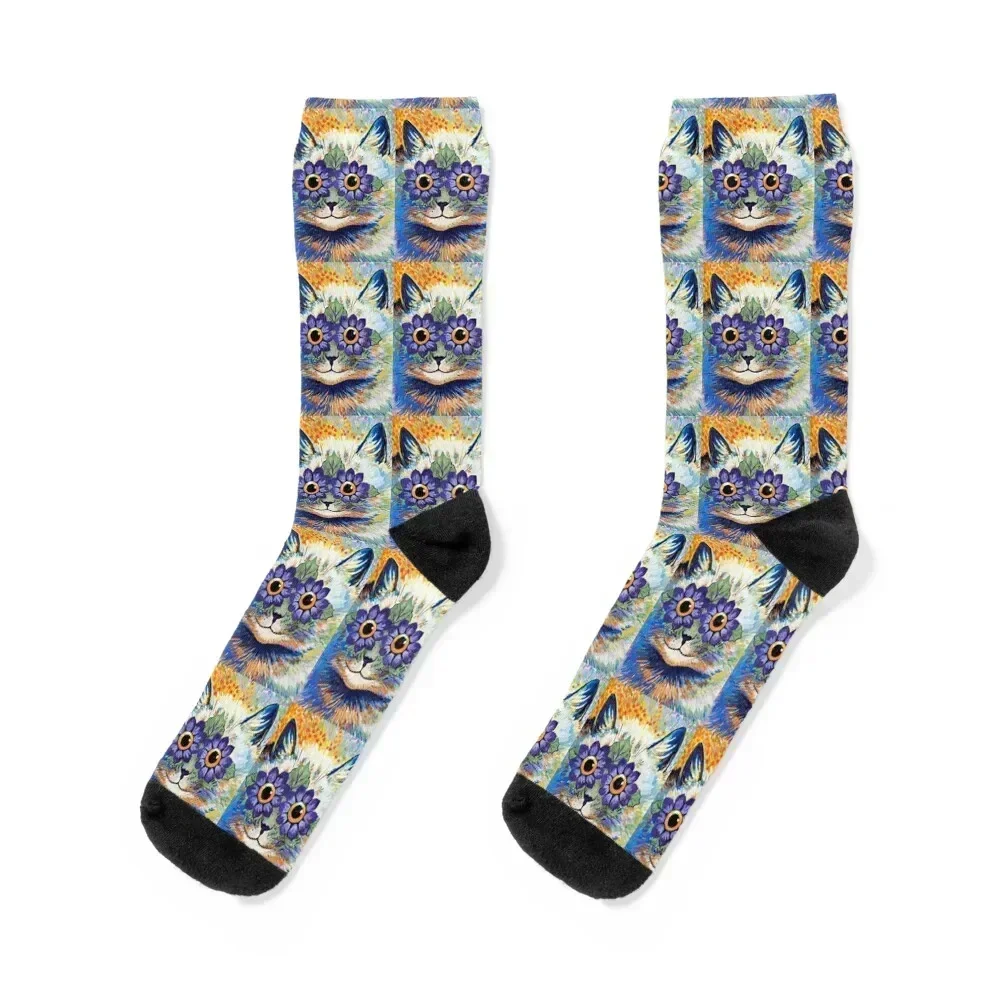 Cat With Blue Petals” by Louis Wain Louis Wain, Early 1900, Victorian cat art, Socks bright garter Men's Socks Women's