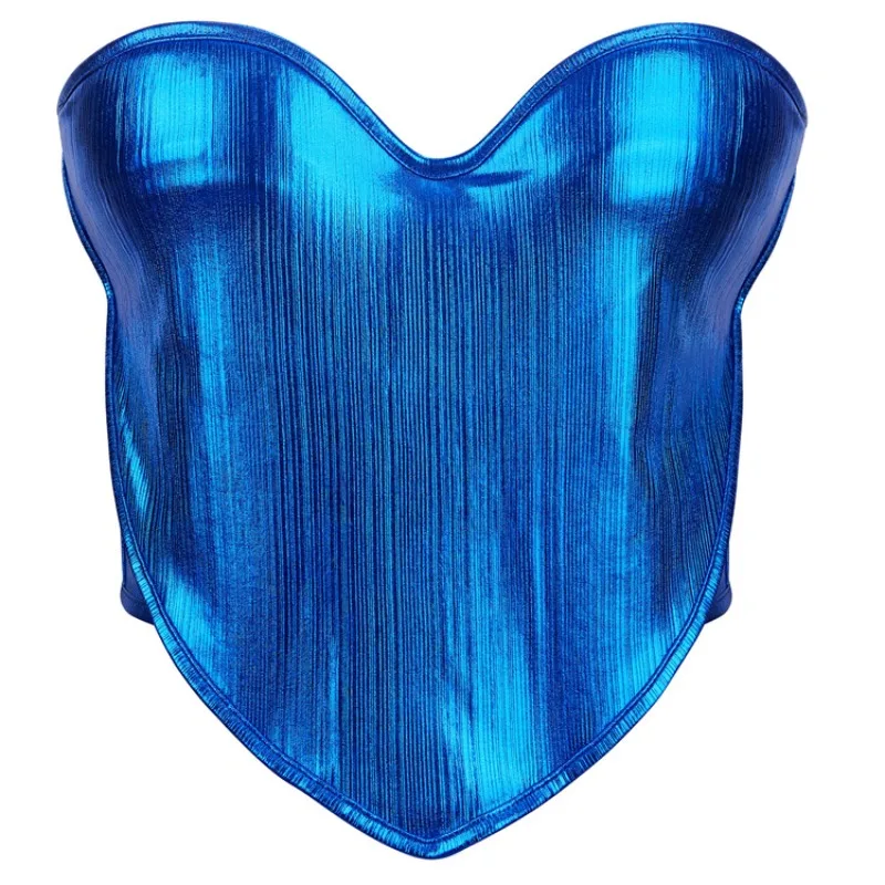 

Blue Corset Glossy Satin Bustier with Cup Steel Boned Ring Corset Gothic Sexy Hot Hirl Party Club Bodice Cropped Short Plus Size