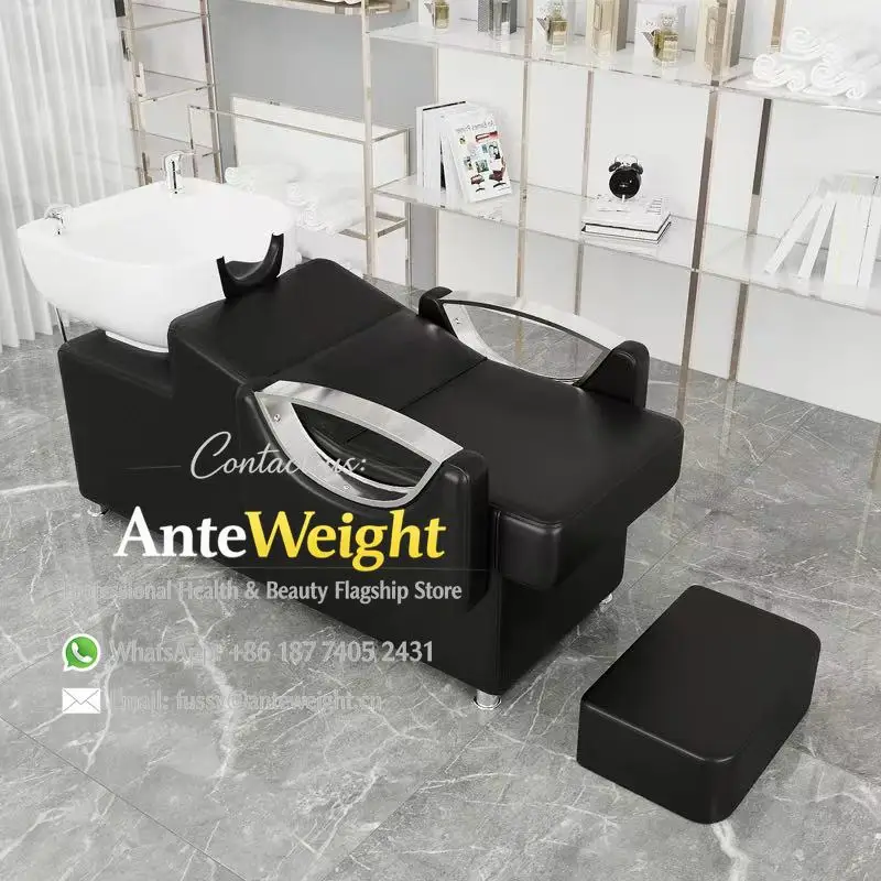 Light Luxury Semi-Reclining Shampoo Bed, Professional Hair Rinse Station for Barbershop & Salon | Comfortable & Stylish