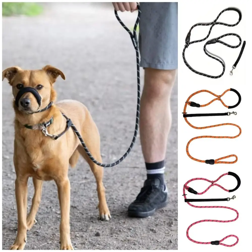2in1 Dog Leash with Anti-Bite Muzzle Bite Resistant Nylon Dog Collar Muzzle Leash Adjustable Anti-Tangle Pet Walking Rope