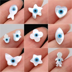 Natural Sea Shell Blue Greek Eye Evil Eye Mother of Pearl Beads Charms for DIY Jewelry Making Necklace Bracelet Accessories