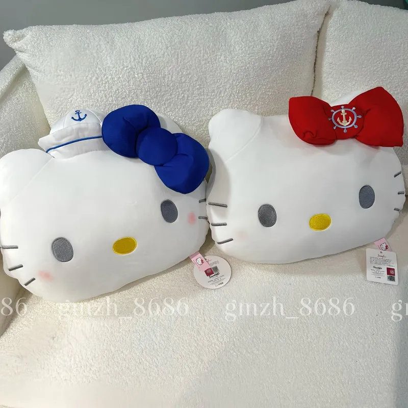 

Sanrios большой бант Hello Kitty темно-синяя плюшевая кукла-подушка для дивана, подушка для гостиной, мультяшная подушка с цветами котенка, плюшевая подушка, украшение, подарок