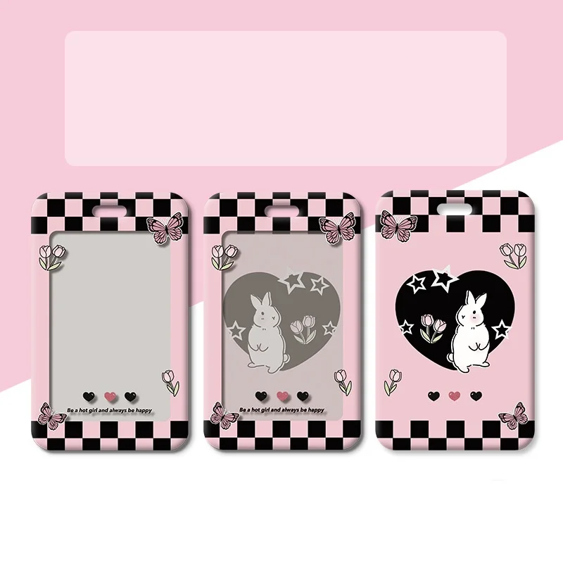 1Pc Retro Y2K Style porta carte di credito nero rosa colore Star Rabbit Style porta carte di credito per studenti porta carte di credito Kpop in acrilico trasparente