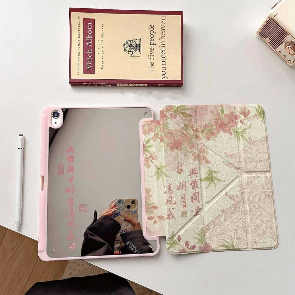 Poetry Flower Mirror Tablet Case For iPad Pro 11 12.9in 13 9.7in 10.2 5/6th 7/8/9 10 11th M4 Air 4 5 MINI 6 7 Trifold Case