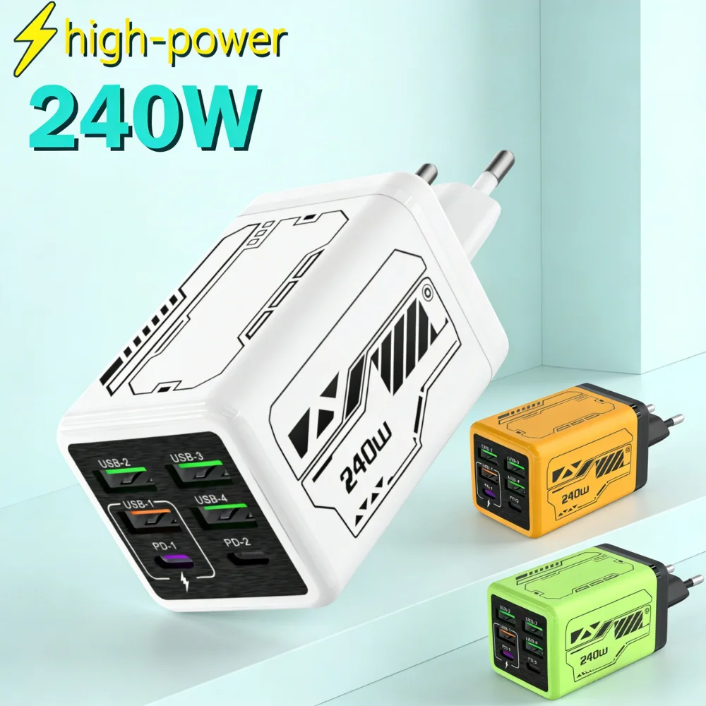 USB Type C 240W Charger Fast Charging Mobile Phone Charge Adapter For Samsung Huawei Xiaomi 17 iPhone 6 In 1 High Speed Charger