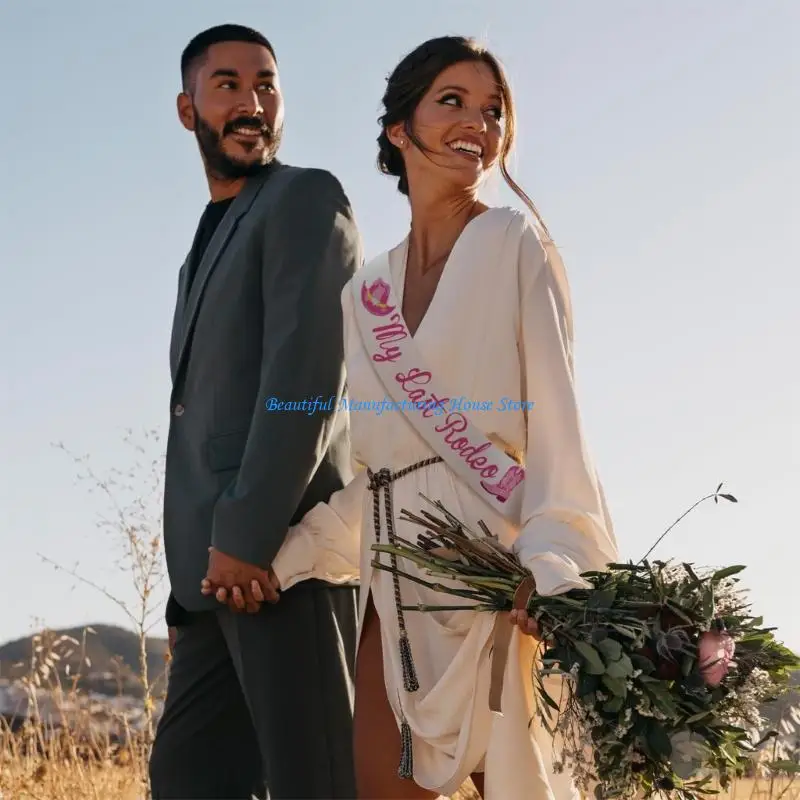 Faja despedida soltera satinada con estampado letras rosas E56A con diseño ajustable para rodeos, espectáculos, y