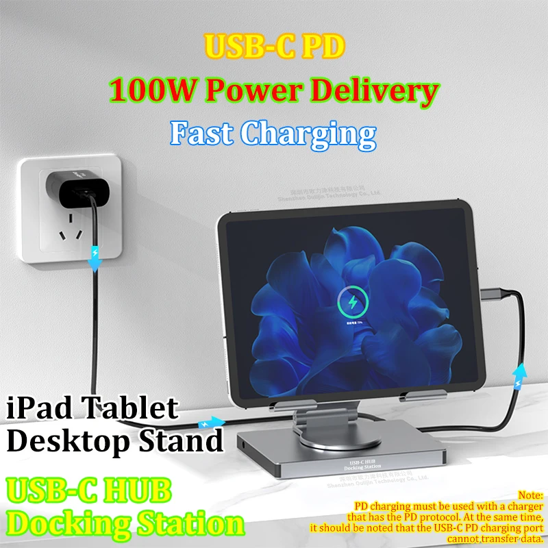 USB-C HUB Tablet docking station HDMI 4K 60HZ Gigabit Ethernet Multi-USB 3.0 High Speed for iPad Air Pro Mini Charging Dock