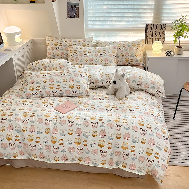 Cartoon Donut Animal Cotton Duvet Cover Set Sweet dessert Bedding Set Kids Girls Cute Animal Comforter Cover with 2 Pillowcases