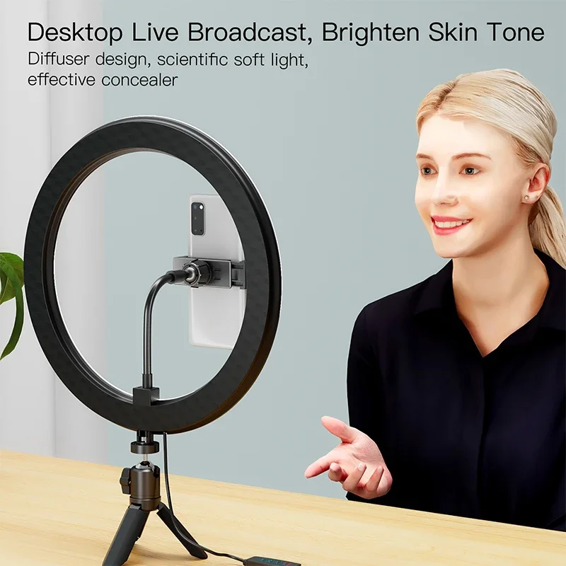 

6 inch LED Selfie Ring Light Usb Fill Light Dimmable Tripod Makeup Photography Phone Stand Holder for Live Stream Tiktok Video