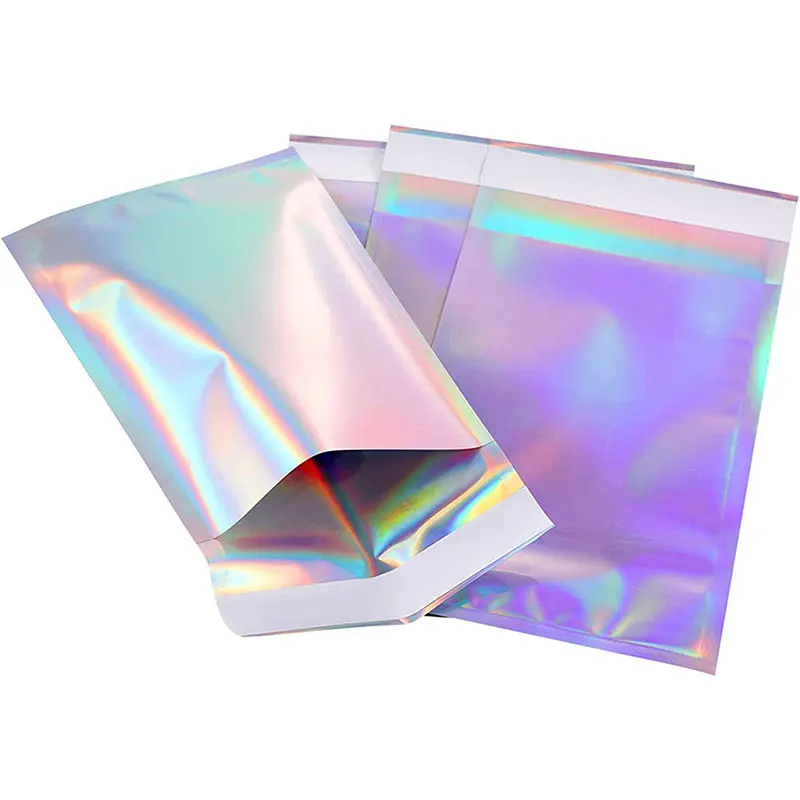 25pcs Holographic Rainbow Flat Foil Mailing Envelope Large Laser Self Adhesive Shipping Bags for Courier Storage Gift Package