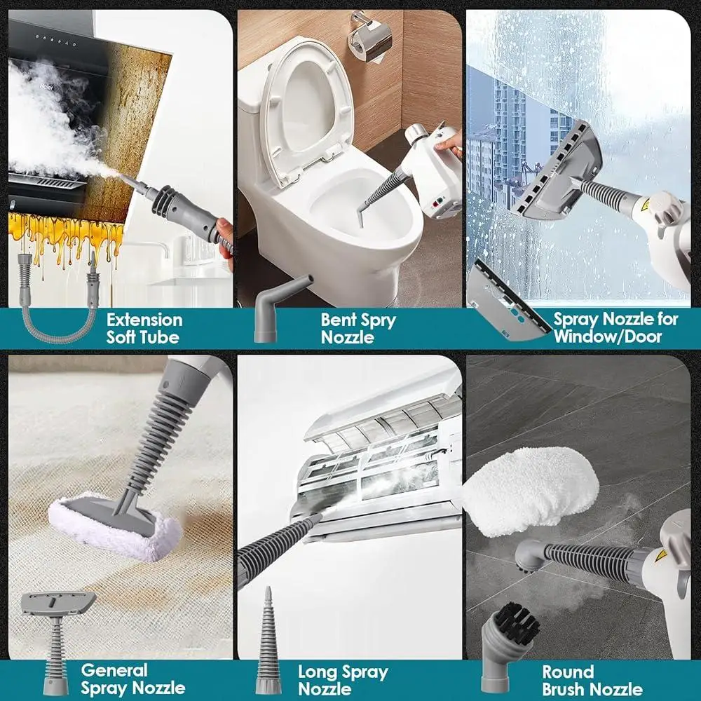 منظف بخار محمول متعدد الأغراض، باخرة قوية محمولة، ملحقات تسخين سريعة، أرضيات تنظيف البخار، أثاث النوافذ