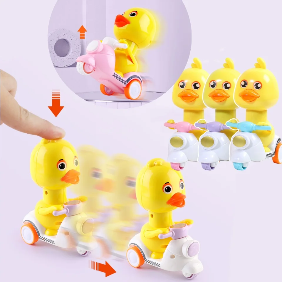 

1 шт., ручная нажимная головка, свободное вращение, милый утиный пресс, автомобиль, мотоцикл, игрушки для предотвращения столкновений и падения, мини-автомобиль для детей