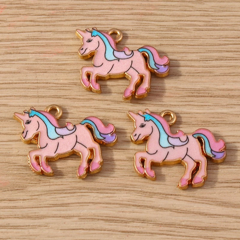 Tusember 10 Stück vergoldete Regenbogen-Emaille-Einhorn-Charm-Anhänger, Schmuckherstellung, Ohrringe, Armband, Halskette, Zubehör, DIY-Handwerk – Detail 8