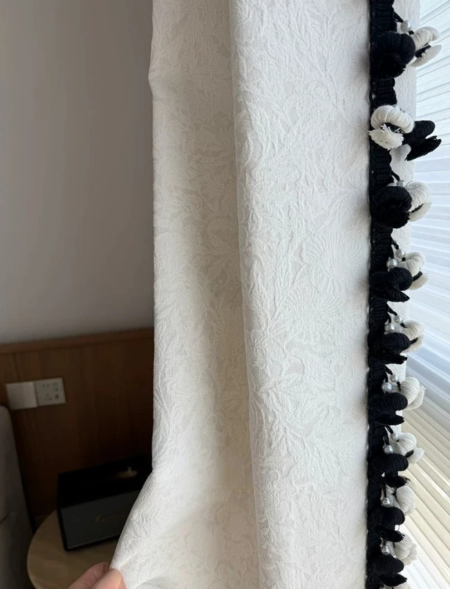 Custom Size French Cream Style Retro Blackout Bedroom Chenille High-end Jacquard Rose Light Luxury White Curtains for Bedroom