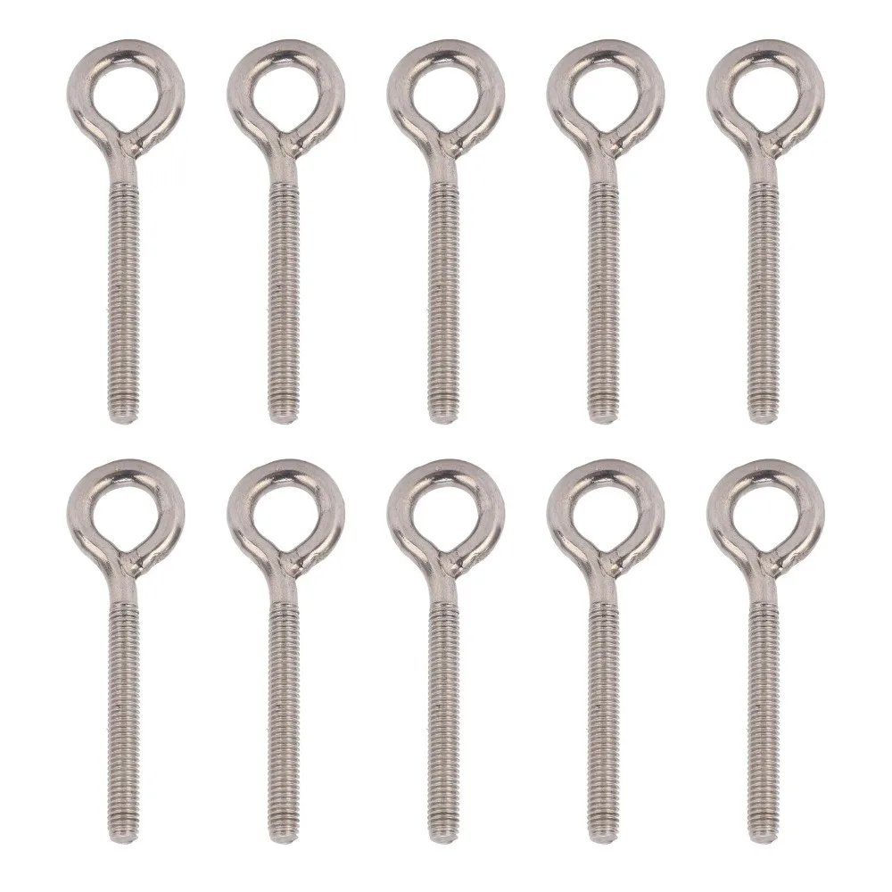 10pcs Welded Closed Loop Lifting Eye Bolts Burr-Free Machine Thread Long Shank Closed Loop Eyelet Machine Shoulder Eyebolt