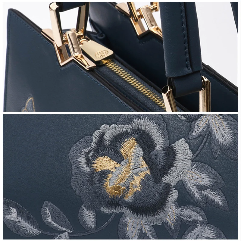 2023 New Chinese Style Mom Bag Women Middle-aged Atmosphere China-Chic Embroidery Handbag Split Leather Shoulder Bag Messenger