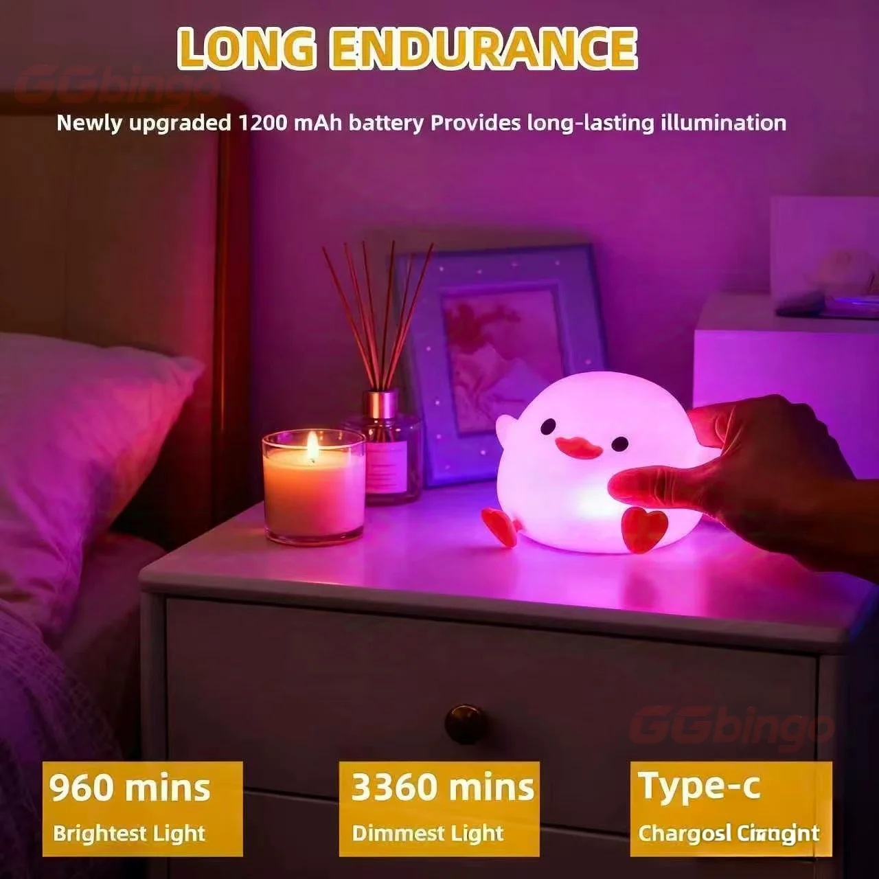 Cute DoDo Duck LED Night Light Touch-Sensitive Dimmable Rechargeable Silicone Bedside Lamp for Nursery Bedroom