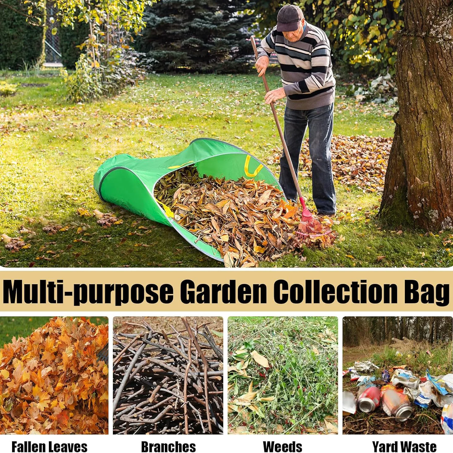 

Садовый мешок для сбора листьев, сверхмощный садовый мешок для мусора, многоразовый ловушка для листьев для очистки газона, двора, садовый инструмент, устойчивый к разрыву