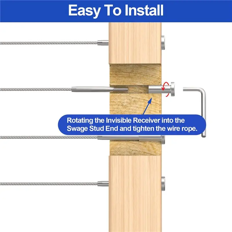 AT21-100-Pack Invisible Cable Railing Kit, 1/8In Cable Railing Tensioner Invisible Receiver For 2X2in Wood/Metal Posts