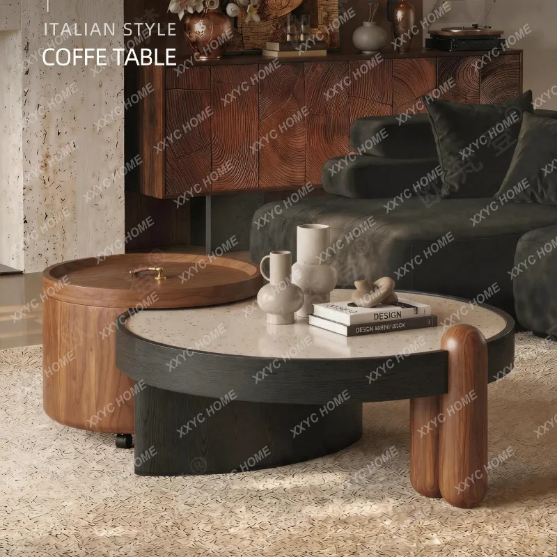 XXMedieval wabi-sabi wind living room household light luxury high-end round combination coffee table