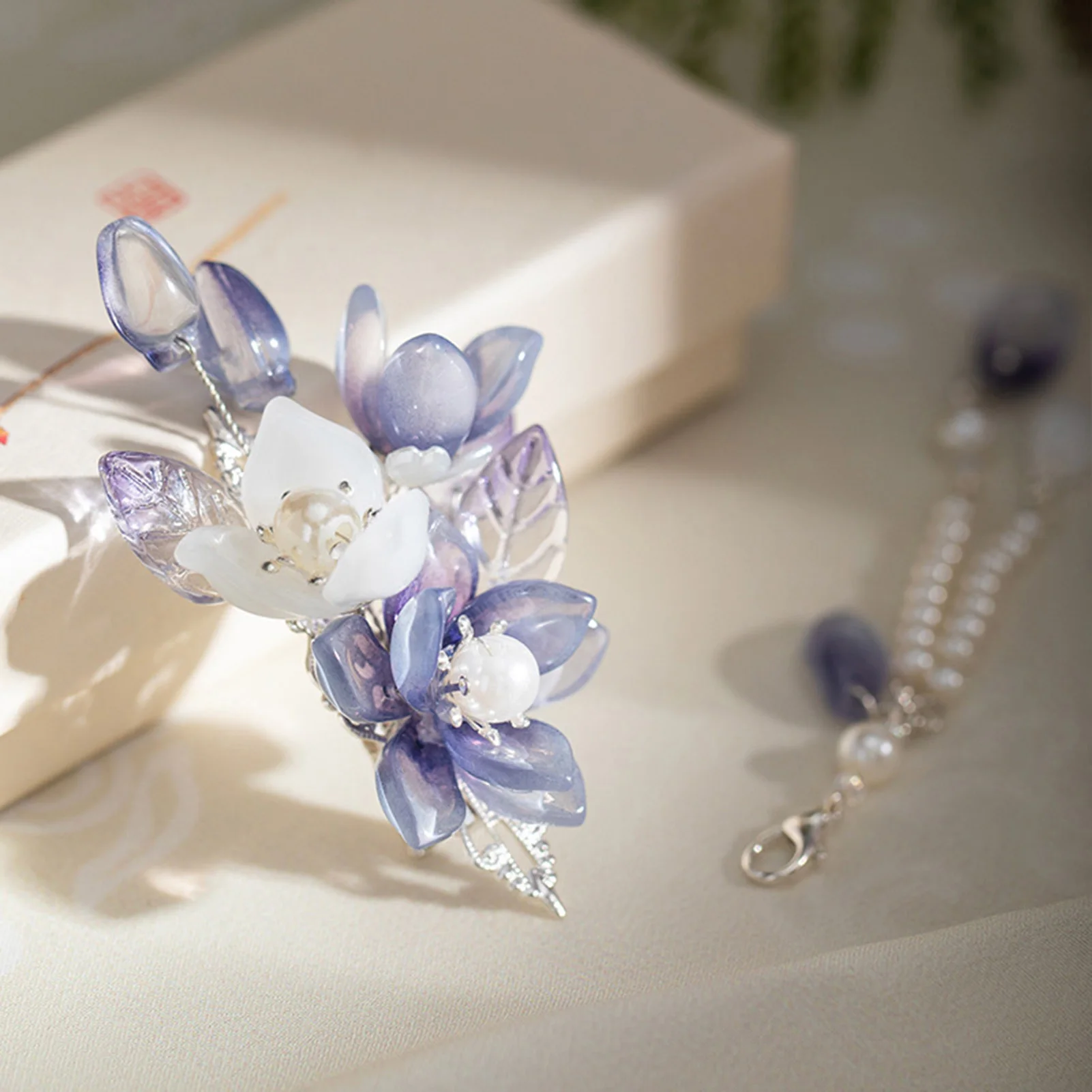 

2 шт., заколка для волос с фиолетовым цветком, жемчужная кисточка, боковая булавка для девочек, Hanfu, вечерние, китайский стиль, свадебный аксессуар для волос, украшения в виде головы феи