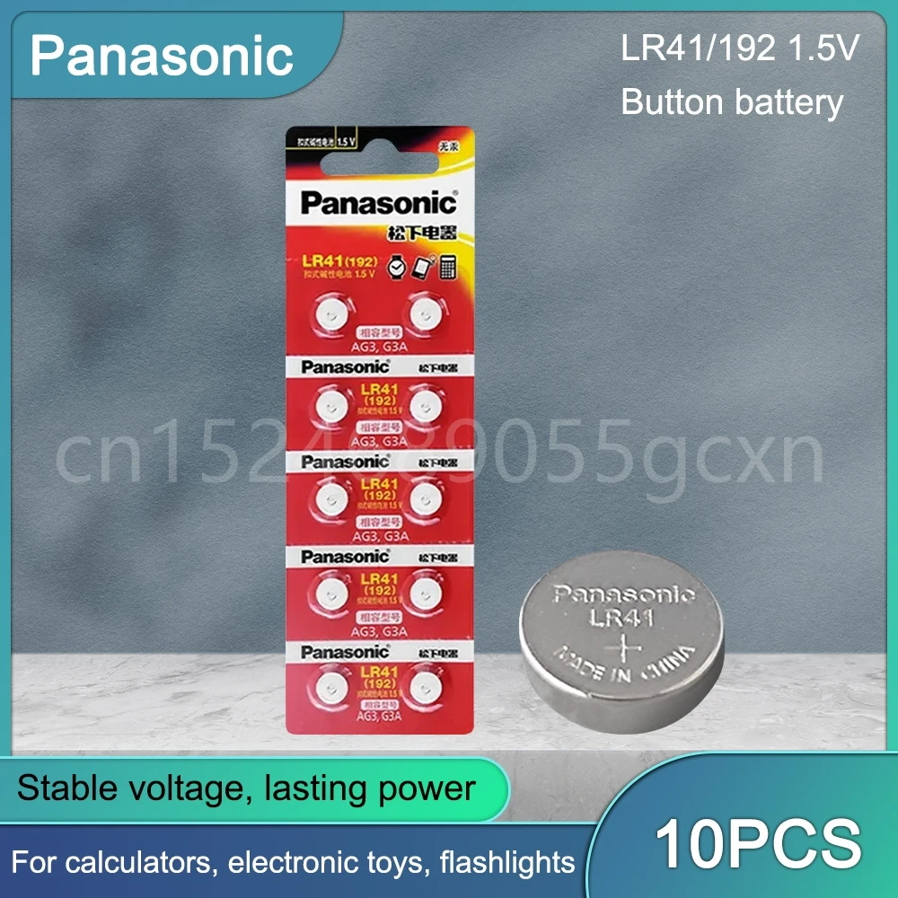 Panasonic-pilas alcalinas de botón AG3, 1,5 V, SR41, 192, 384, SR41SW, LR41, 392, cadena de lámpara, reloj de luz de dedo, 10 unidades