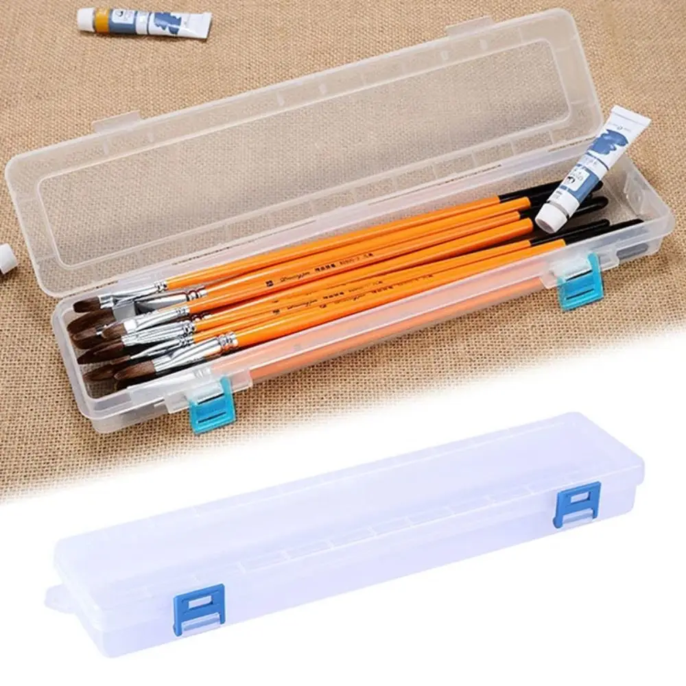 1Pcs Transparent Clear Pencil Storage Box Plastic 33x6x3.5cm Drawing Tools Bin Watercolor Pen Brush Painting Container Case