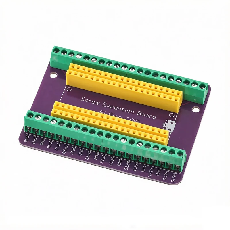 Płytka rozszerzeń z terminalami śrubowymi do Raspberry Pi Pico, moduł GPIO, fioletowa płytka PCB, adapter, opcja montażu na lutowane lub luźne elementy. — zdjęcie produktu 5