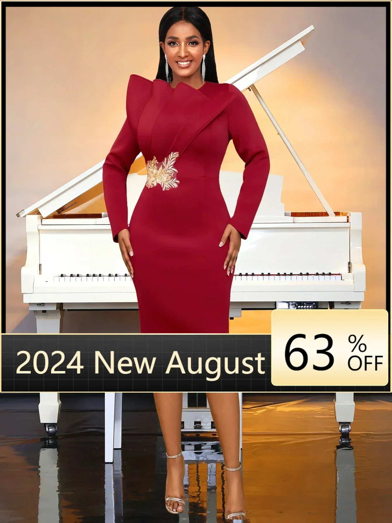 

Customized Retro Burgundy Dress with Sexy Long Sleeved Pleats Chinese Style Waist Flower Embroidery Celebrity Party Evening Dres