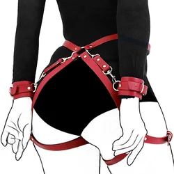 Adult Sexy Underwear BDSM Leather Bondage Lingerie Buttocks Erotic Leg Harness Suspenders Handcuffs Garter Strap For Women Men