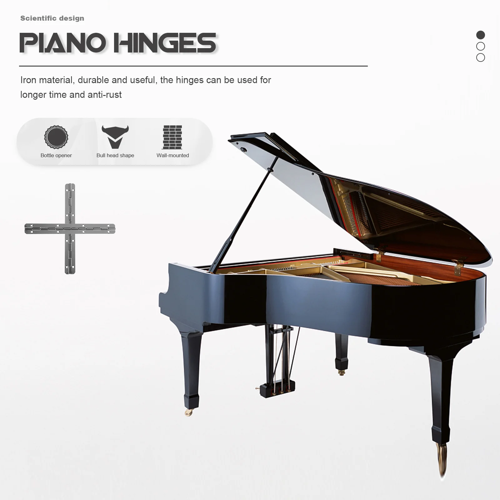 

10pcs Long Piano 6 Inch Black Heavy Duty Cabinet Continuous For Wooden Box Table Chest Furniture Fittings Butt Hinges Smooth