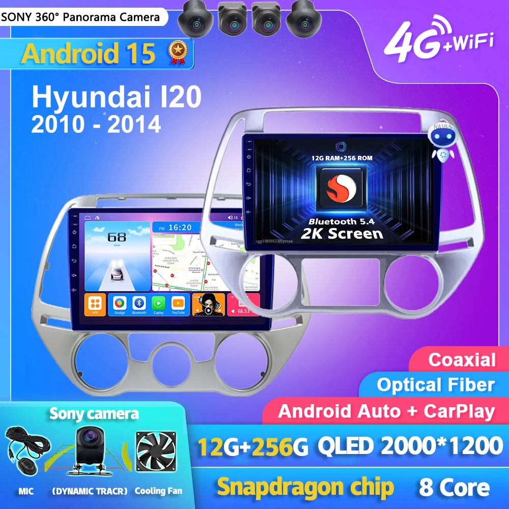 Android 15 Carplay Auto Car Radio Multimedia Player For Hyundai I20 2010 2012 2013 2014 DSP Autoradio GPS Stereo 2din Head Unit