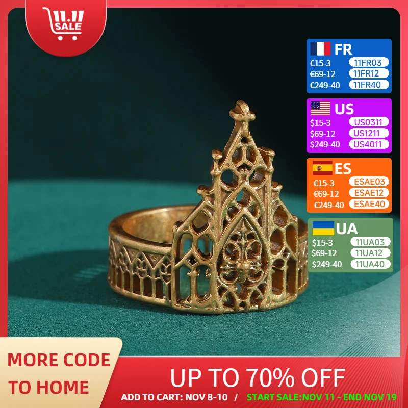 

Vintage Antique Jewelry Gold Color Hollow Castle Rings Unique Palace Party Luxury for Women Party Accessories Wedding 2025 New