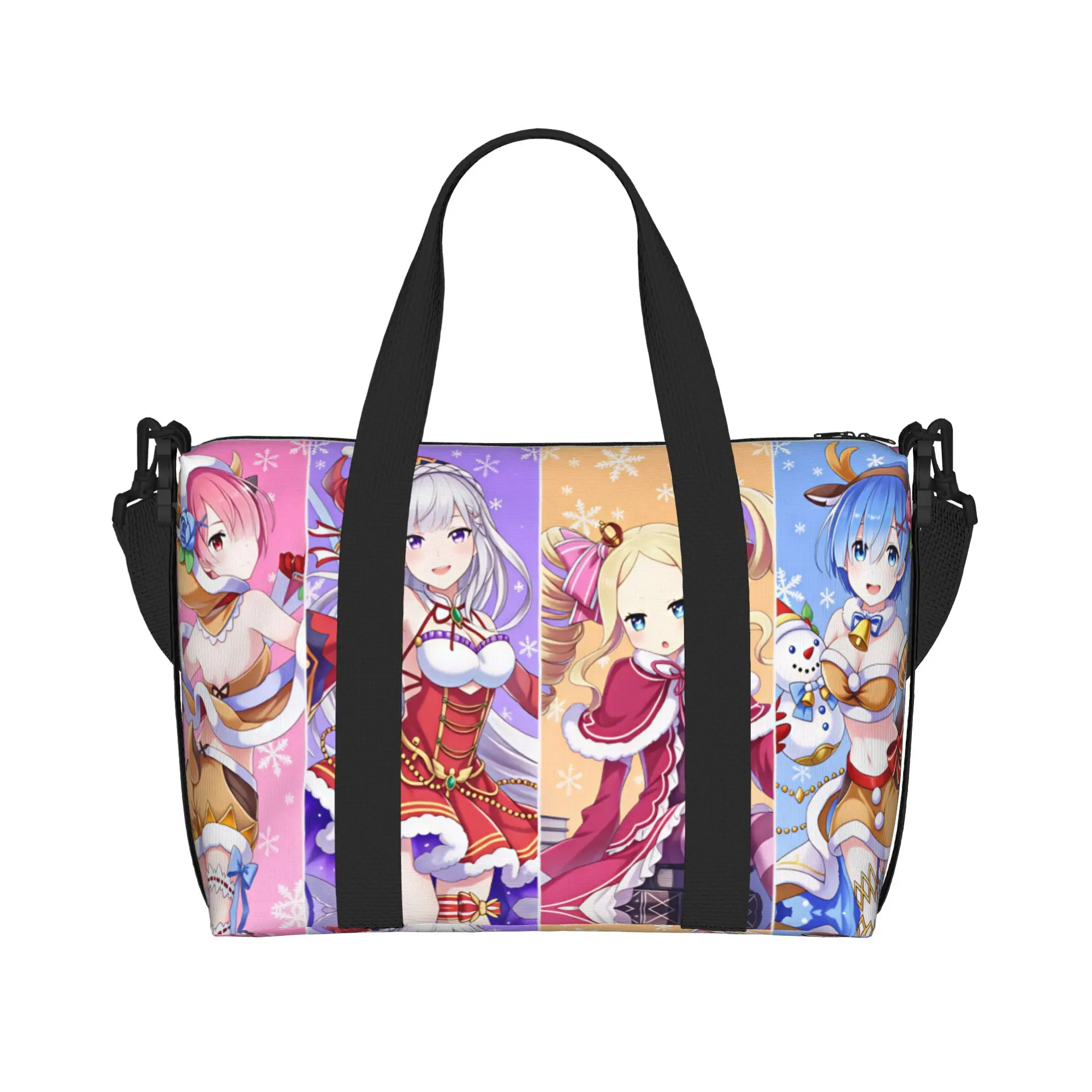 Custom Rem Emilia R-Re:ZERO Anime Tote Bag Women Large Capacity Starting Life in Anothers Worlds Gym Beach Shoulder Travel Bag