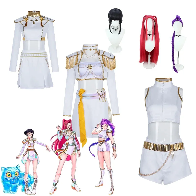 Huntrix Kpop Demon Hunters Mira Rumi Zoey Косплей Костюм Парик Золотая Сценическая Униформа Детская Женская Ролевая Игра на Хэллоуин