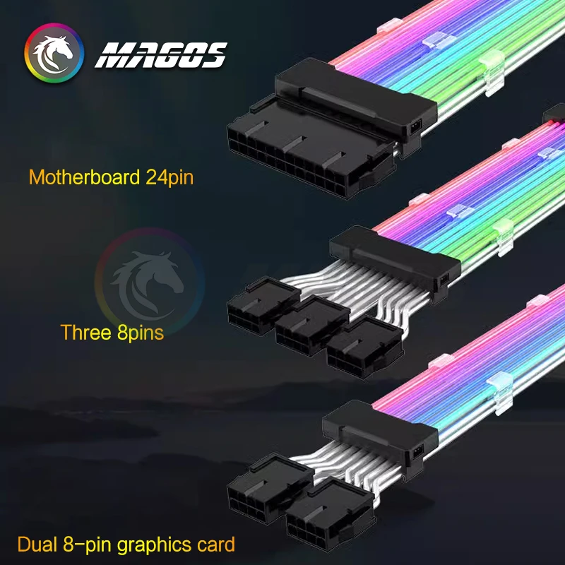 Imagem -04 - Cabo de Extensão Psu Rgb Atx 24 Pinos Gpu 8pin Triplo Streamer Pci-e Mais 2p Cabo Arco-íris Duplo 5v Sincronização Decoração de Caixa de pc