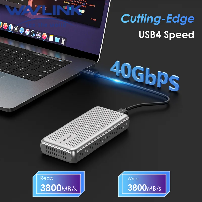 WAVLINK 40Gbps Universal/Thunderbolt USB4 PCIe NVMe SSD Enclosure for 2230/2242/2260/2280 B+M/M-Key PCIe SSD Supports TBT4/TBT3