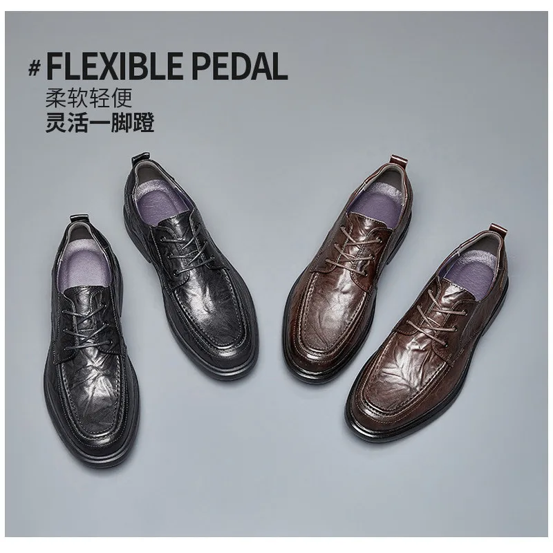 

First Layer Cowhide Casual Business Formal Men's Genuine Leather Hand Polished British Style Shoes Youth Men Flats мужская обувь