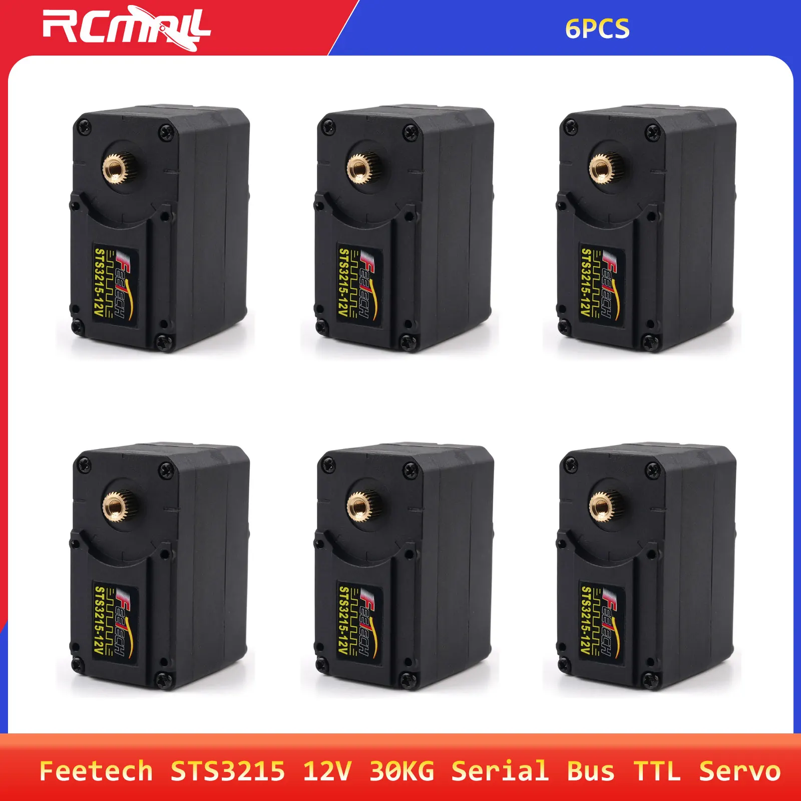 6PCS Feetech STS3215 12V 30KG High Precision Feedback Magnetic Encoding Servo 360 Degrees Serial Bus TTL Servo