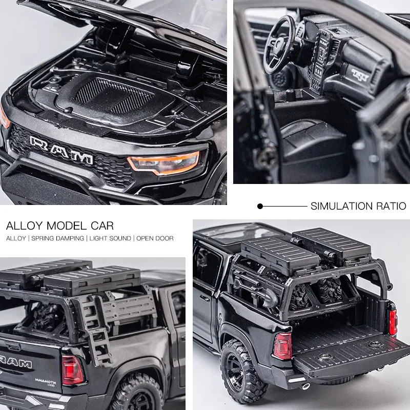 DODGE Mammoth-camioneta de aleación modelo 1000 TRX, vehículo todoterreno de Metal fundido a presión, simulación de sonido y luz, juguete de regalo para niños, 1:32