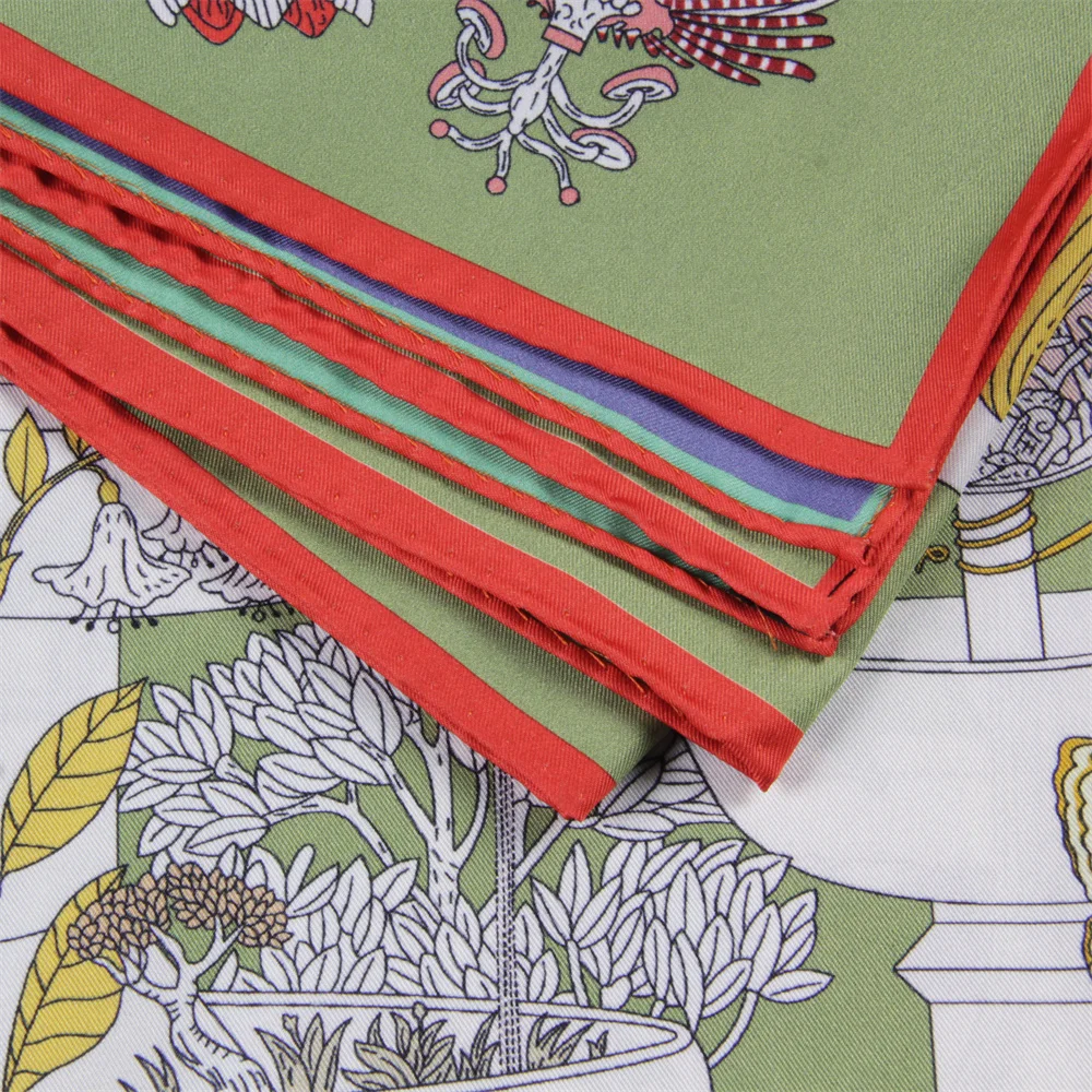 90CM Brand Silk Scarves Wraps Double Printed Twill Silk Scarf Women Shawls Luxury New Design Square Hijabs Curled Shawl view 6