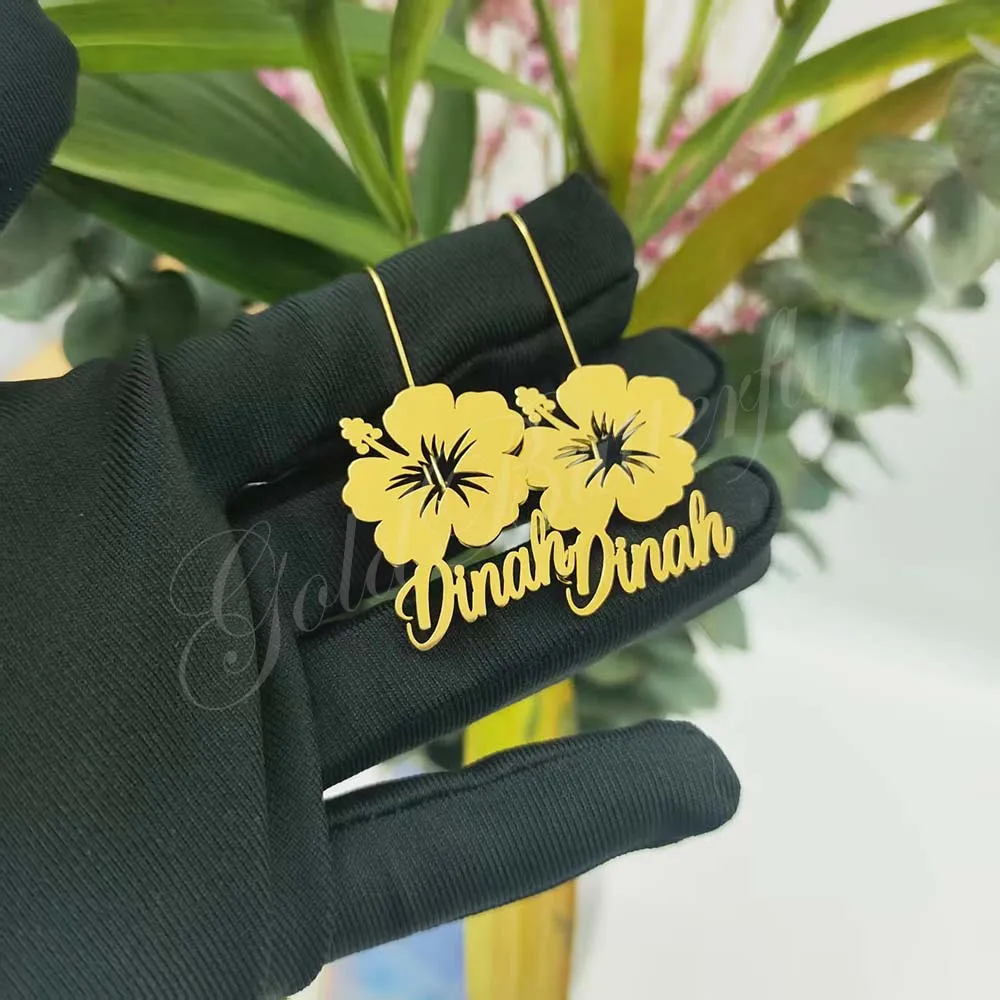 Customized Initial Letter Earrings Stainless Name Earrings With Flower/Hollow Letter Earrings Long Ear Hook Earrings for Women