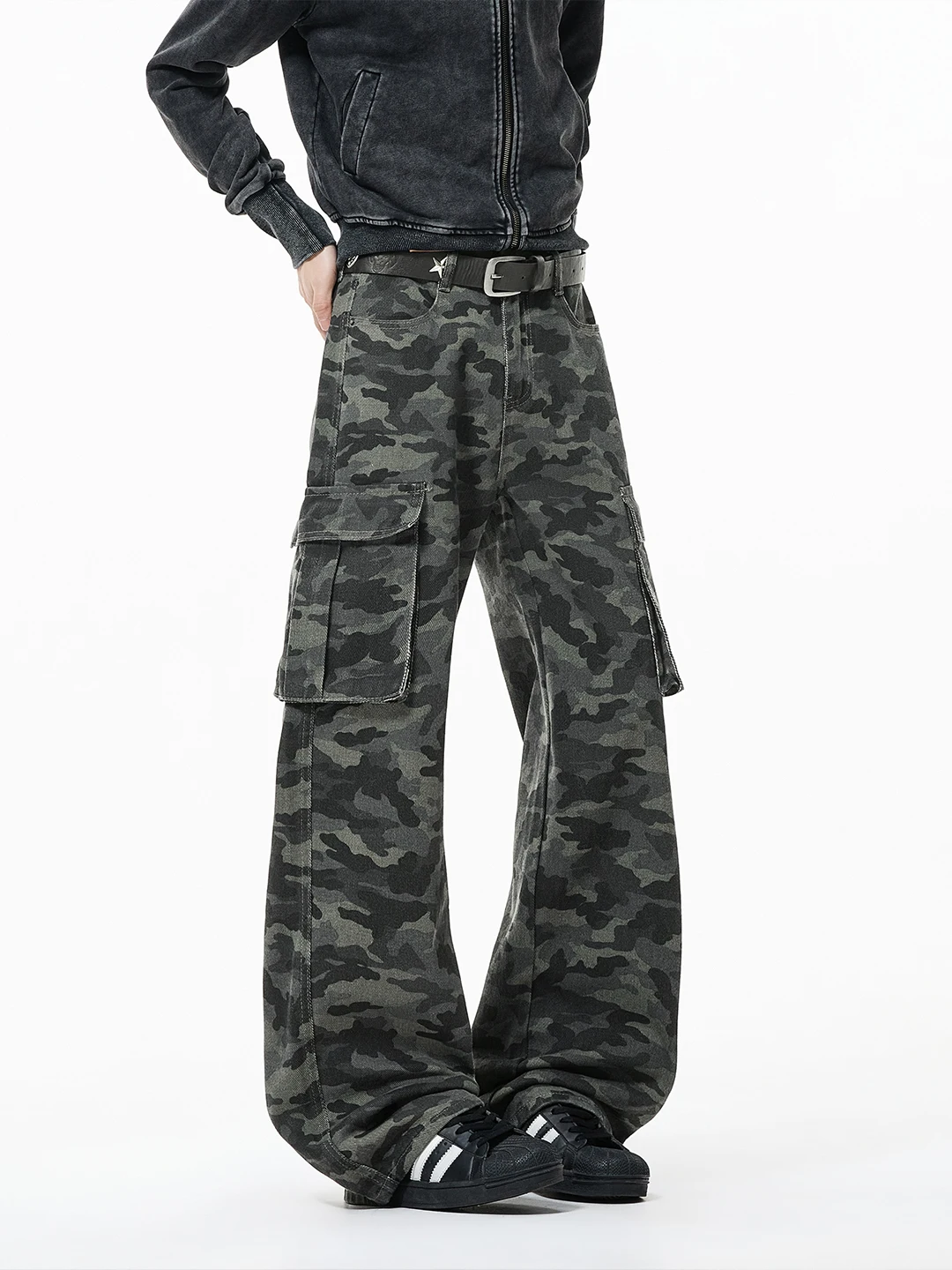 

Мужские джинсы в американском стиле с камуфляжным принтом, свободные, широкие, прямые, удлиненные брюки-карго