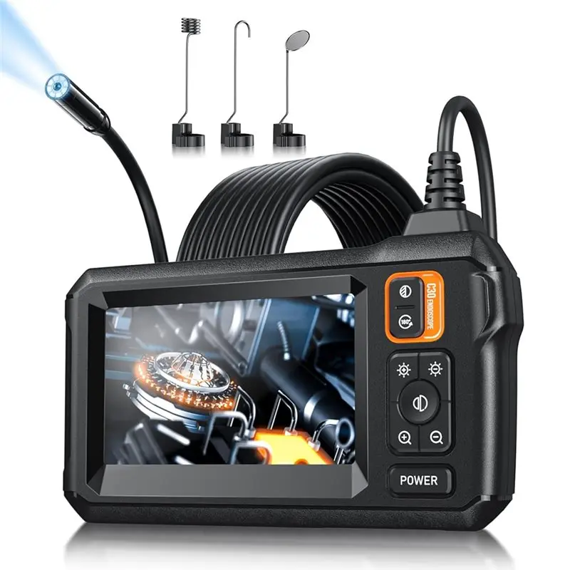 

B50B-IP67 Waterproof Endoscope Camera With Light, Inspection Borescope With 4.3" IPS Screen, Semi-Rigid Cord Bore Scope
